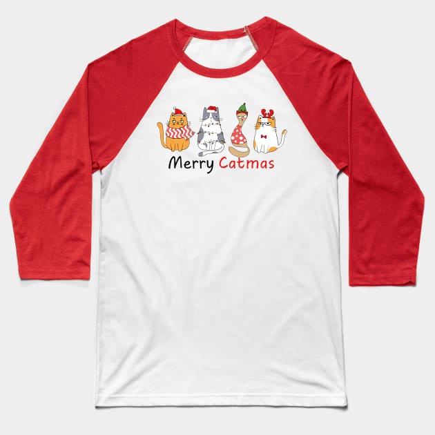 Merry Catmas - Ugly Christmas Baseball T-Shirt by Pop Cult Store